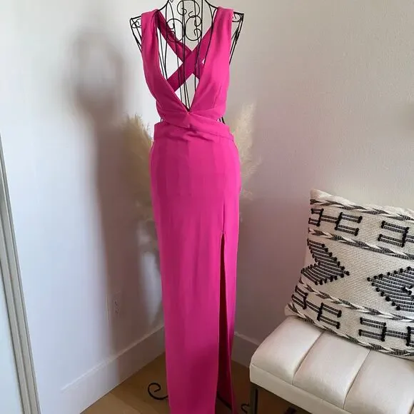 Showpo Anjie Pink Plunge V-Neck Maxi Formal Wedding Prom Dress Size 4 - Picture 5 of 10